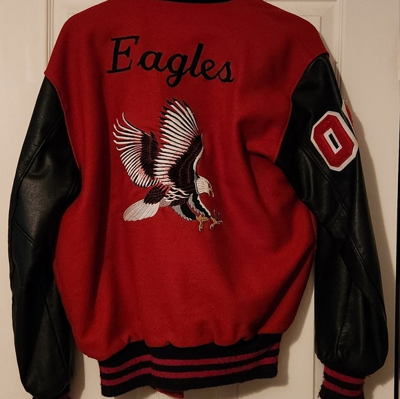 Lettermans Jacket, Medium, Red & Black, 24in. sleeve, 25in. Length, Eagles, - Picture 8 of 10